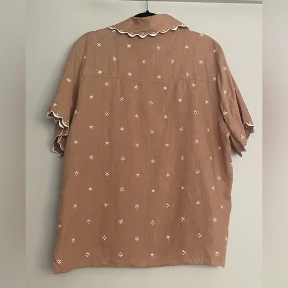 MAGALI PASCAL Embroidered short sleeve Button-Up Shirt, sz L - Picture 2 of 8